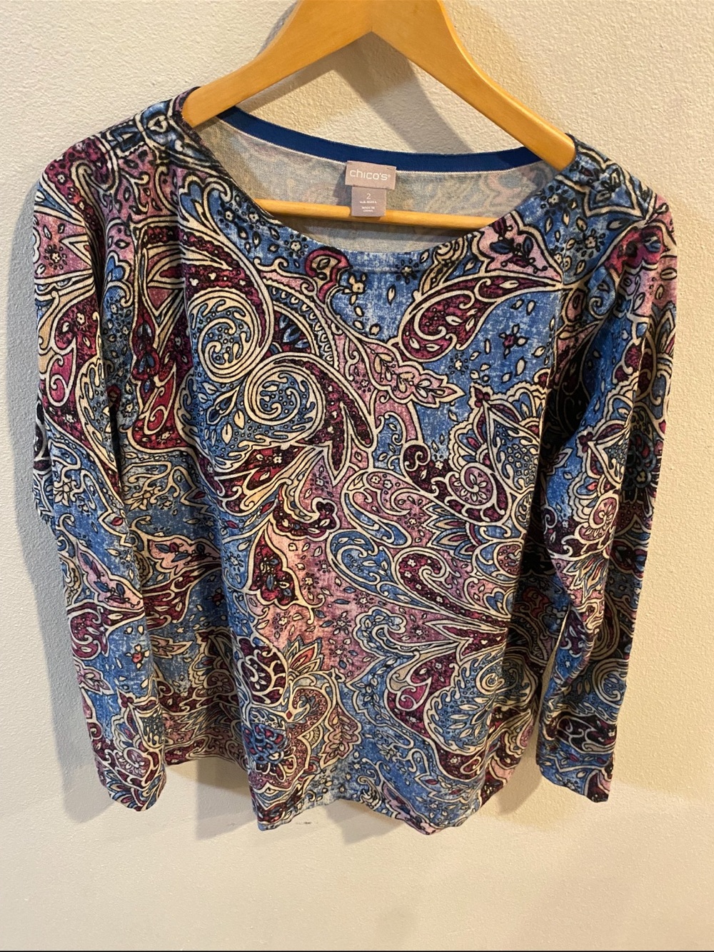 Chicos Paisley Womens Multicolor Long Sleeve‎ Floral Blouse Size Large
